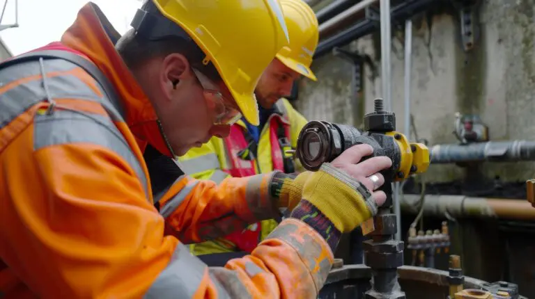 A leak detection team uses specialized equipment to ensure the safety and efficiency of the natural gas supply in an urban area