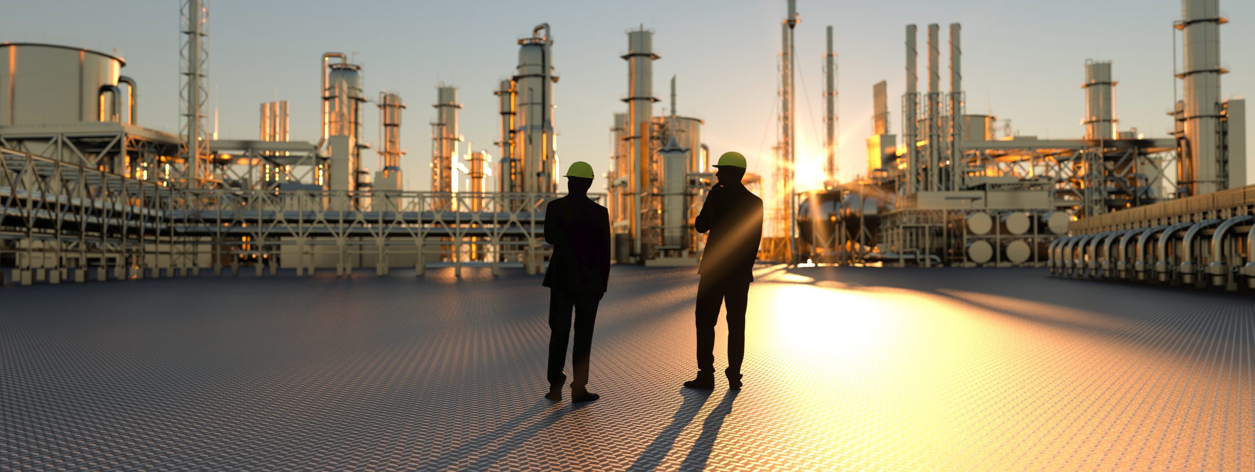 Technicians at an oil refinery 3d render
