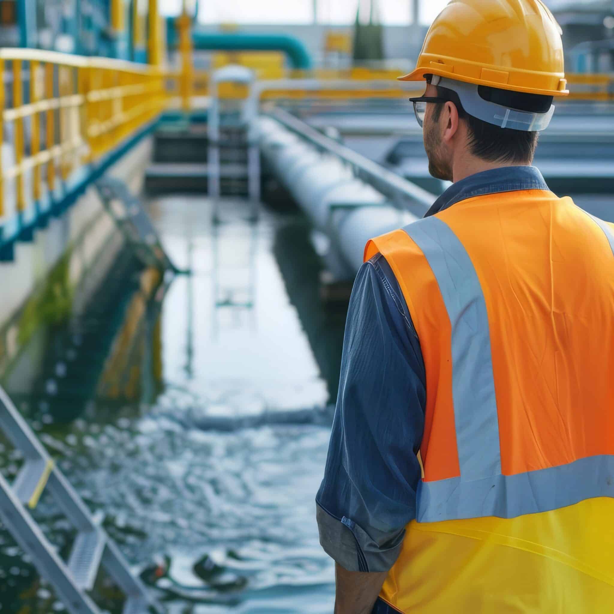 worker at water treatment plant
