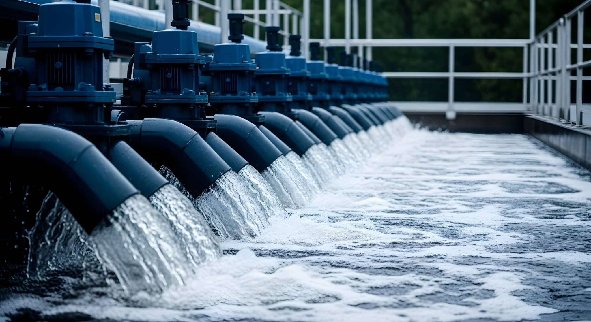 Industrial water treatment plant with pipes and machinery