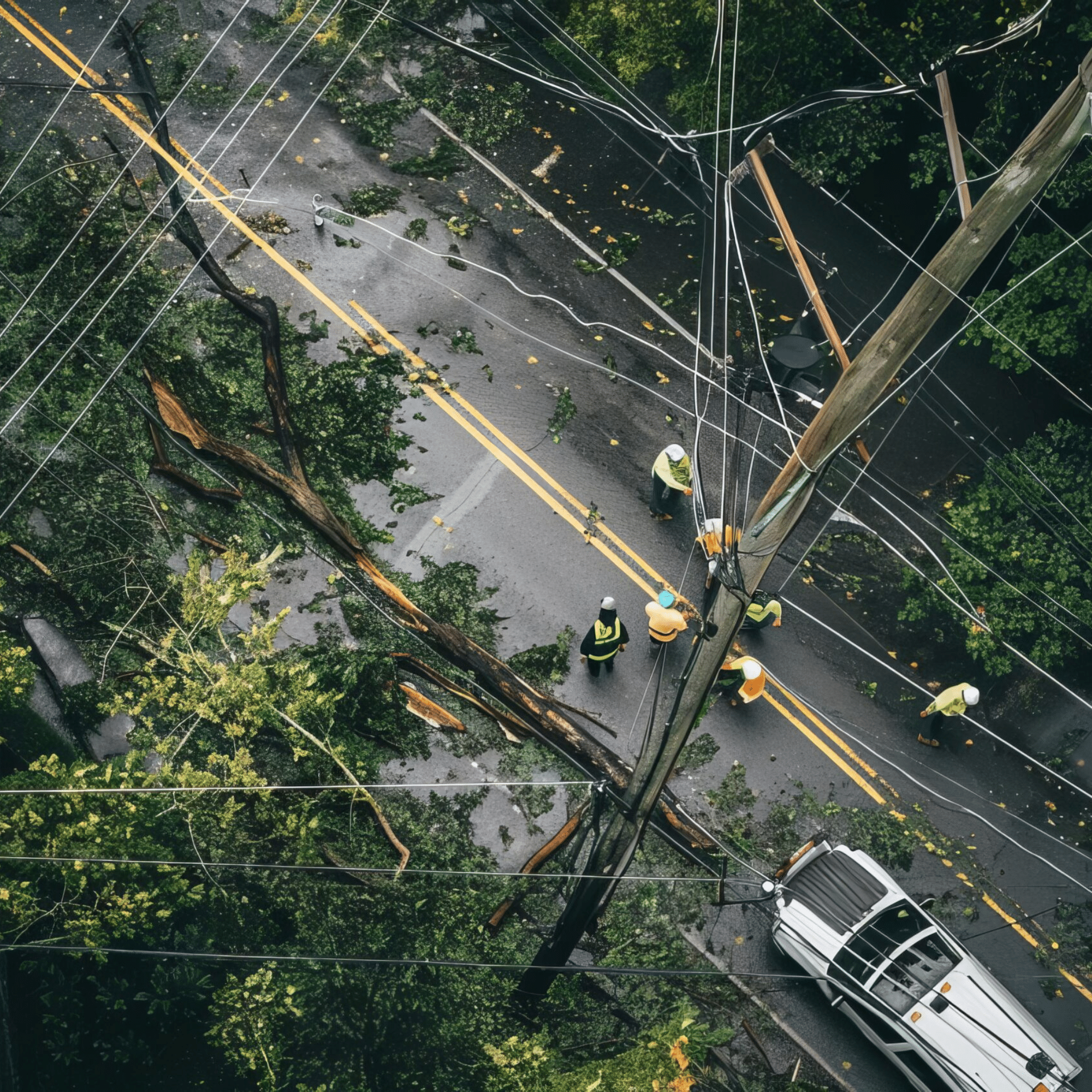Lineworker crew responding after a storm