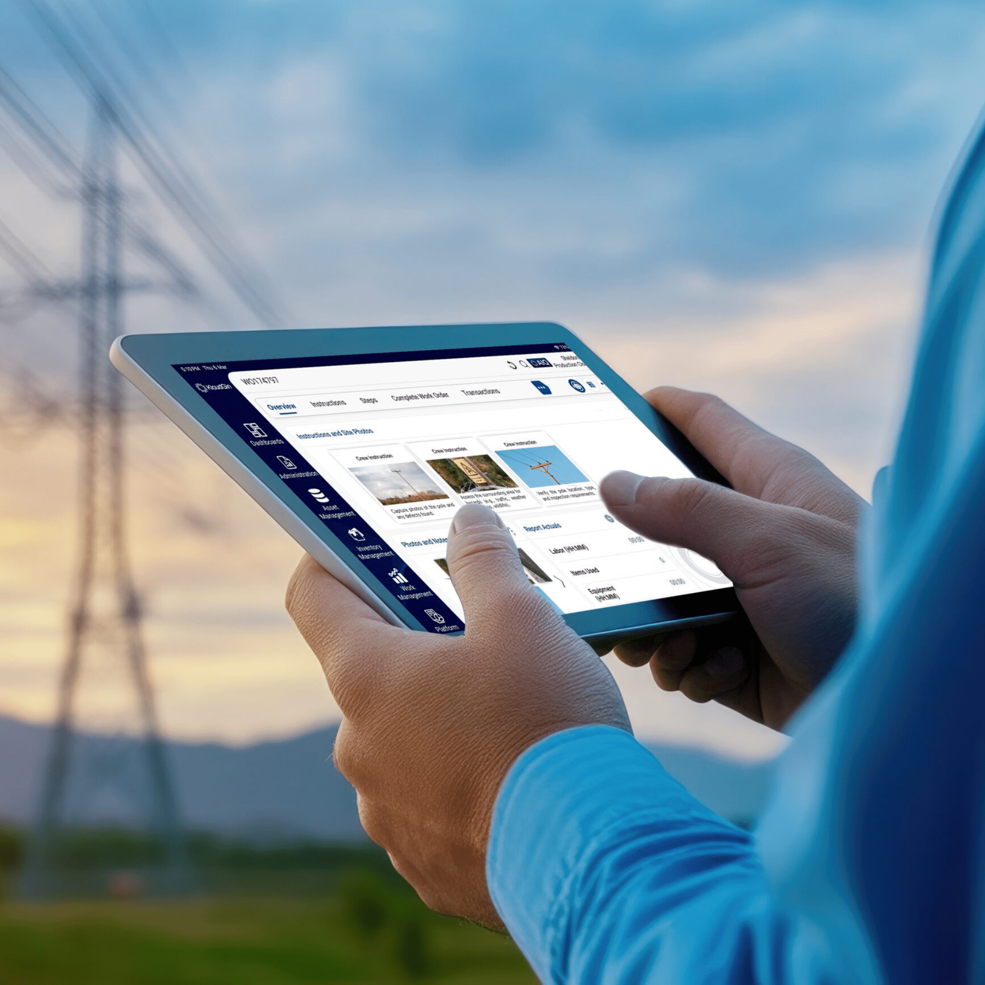 Field worker using a mobile device