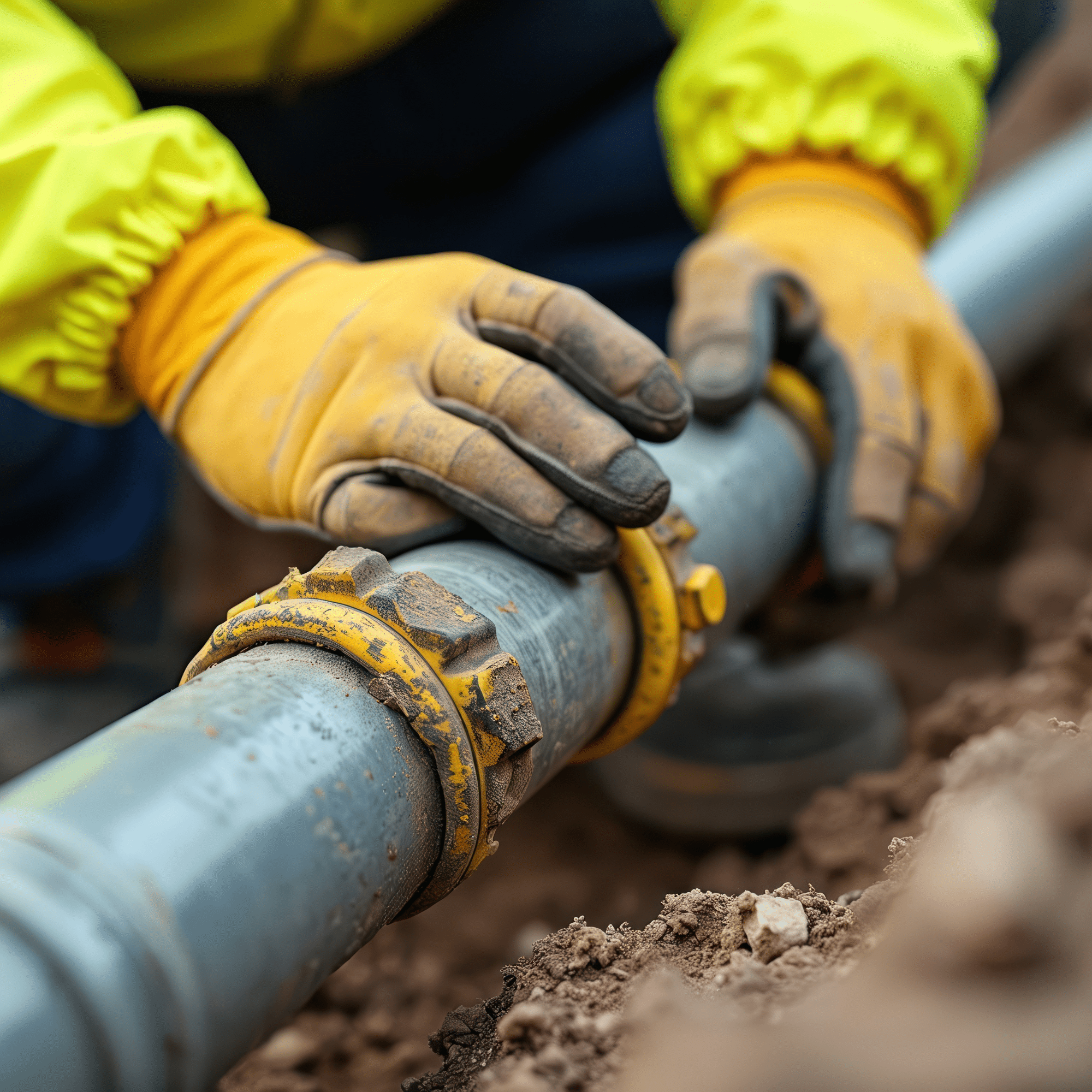 Utility worker working on gas pipe